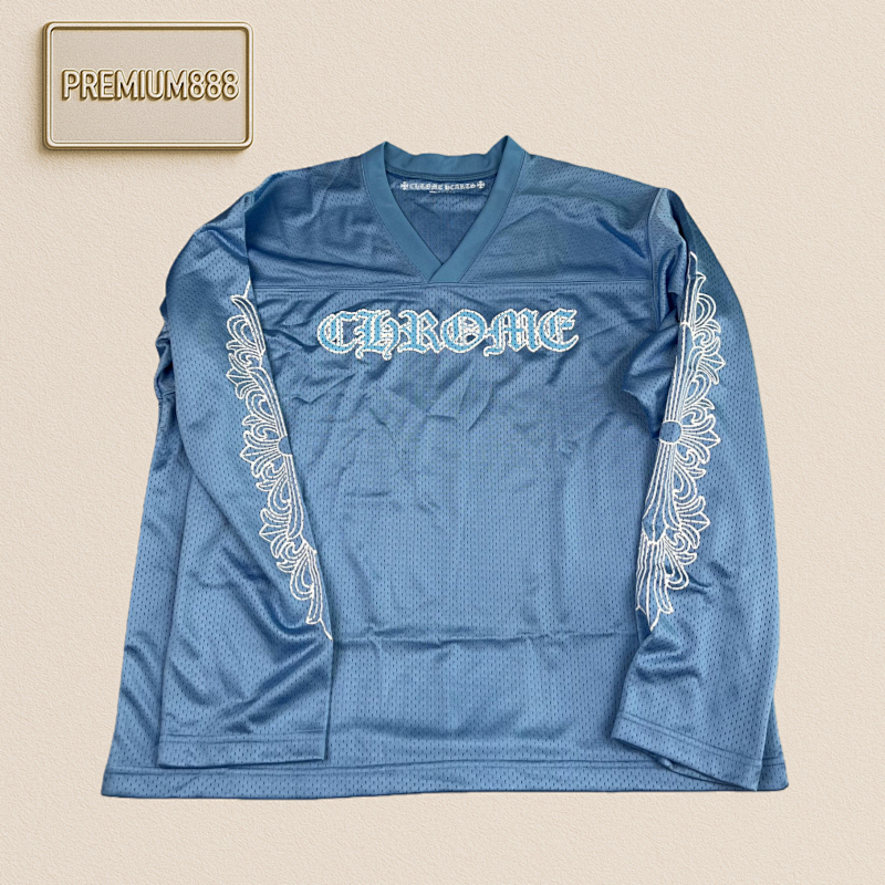 Chrome Hearts CH Official Website Limited Edition Blue V-neck Mesh Long-sleeved Ice Hockey