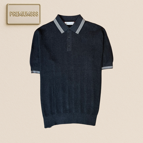BC Brunello Contrasting Edge Patched Knit Polo Shirt