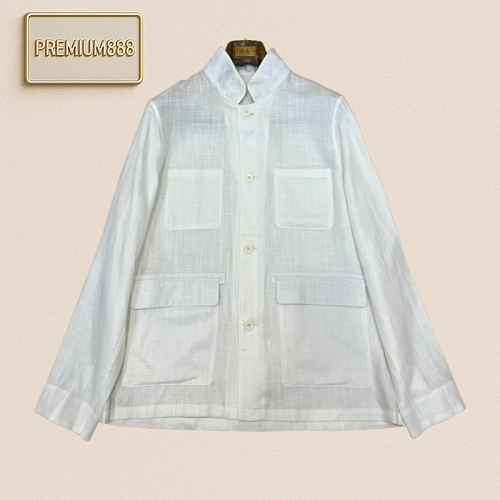 LP Nooyiapaia White V-Neck Pure Linen Casual Jacket