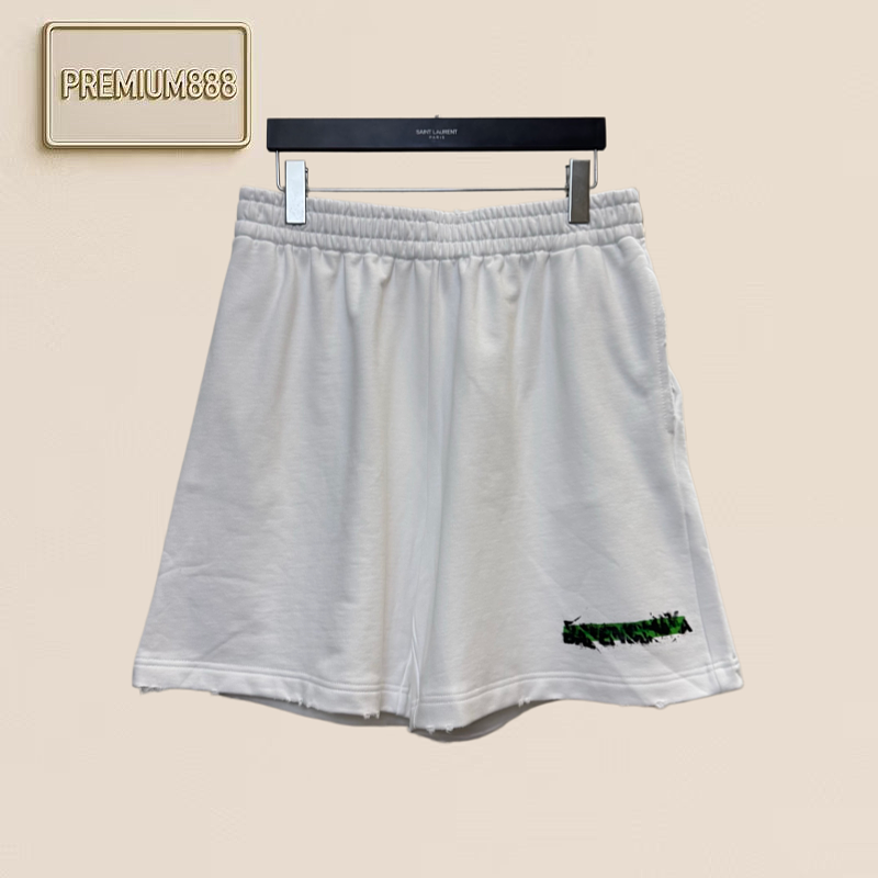 Bal Paris 26ss Green Belt Embossed Cracked Logo Letter Shorts