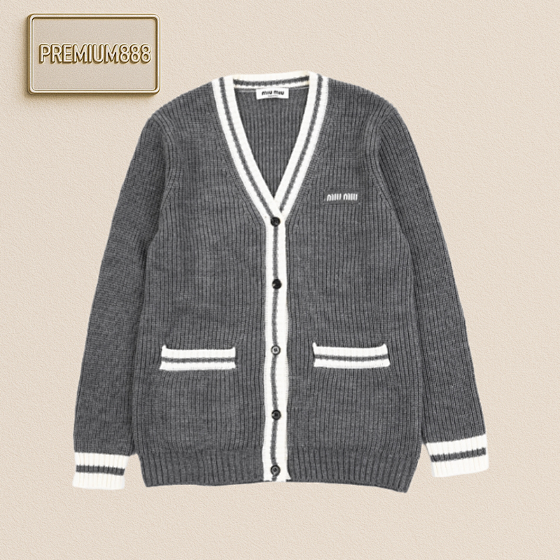Miu 25Fw Miu Small Label Off-white Cardigan Jacket