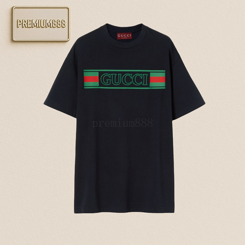 Gu Cci Flag Embroidered Round Neck Short Sleeve