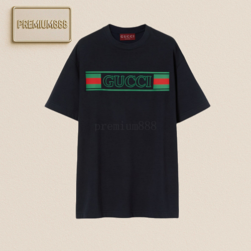 Gu Cci Flag Embroidered Round Neck Short Sleeve