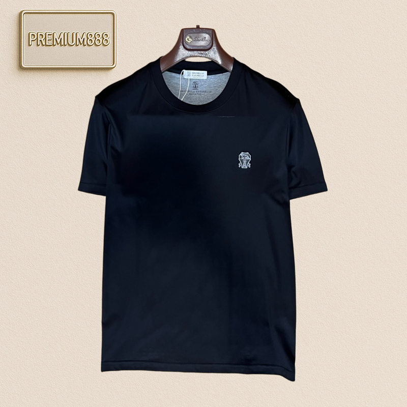 BC Brunello Classic Embroidery Logo Solid Color Round Neck Short Sleeve Shirt