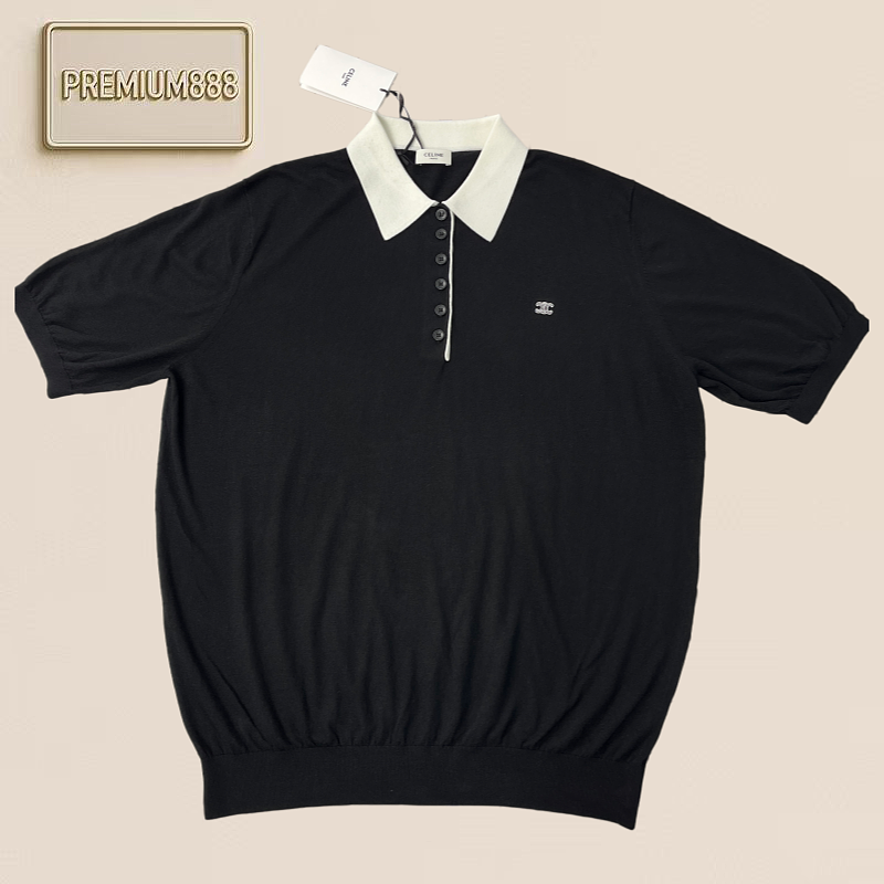 Cel Silk And Wool Blended Polo Knitted Short Sleeve Shirt