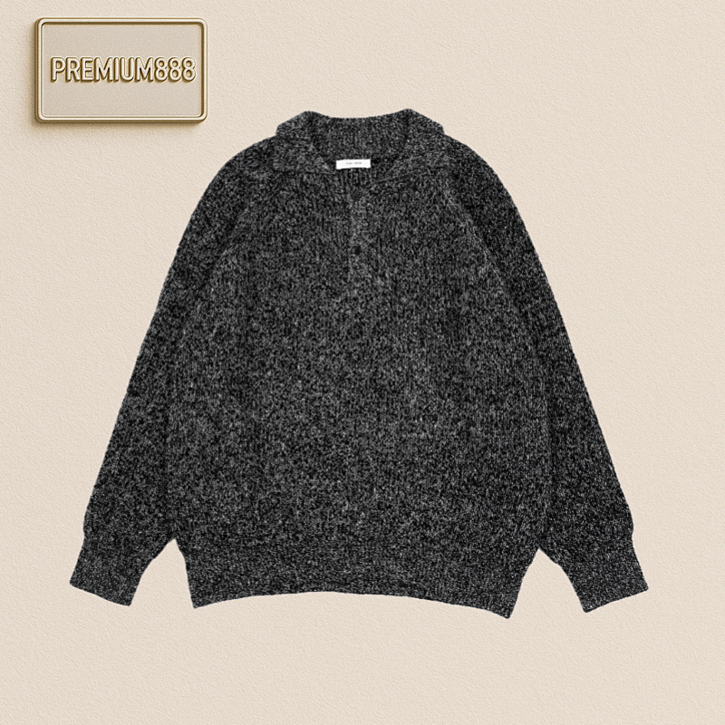 TR 25Fw Black Grey Mohair Polo Sweater