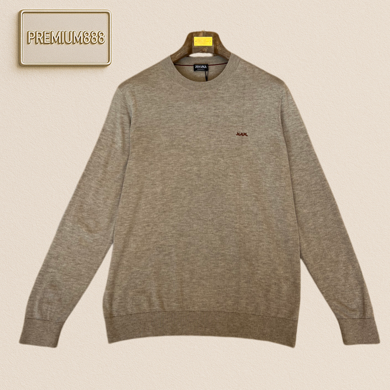 Zegna Jenia Simple Embroidery Round-neck Lightweight Long-sleeved Knit Shirt