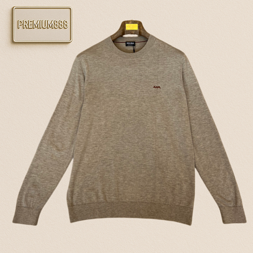 Zegna Jenia Simple Embroidery Round-neck Lightweight Long-sleeved Knit Shirt