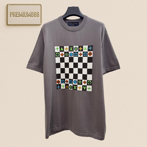 1v Louis Checkered Color-Printed Embroidered Knitted Short-Sleeved T-Shirt