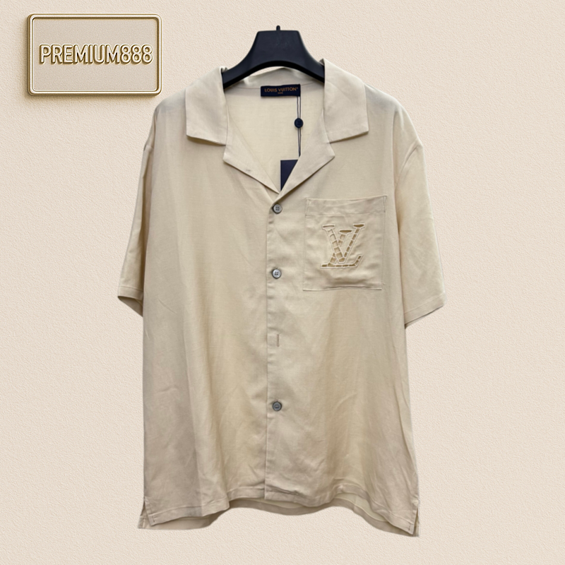 1v Louis Pocket Embroidered Shirts With Openwork Design Short Sleeve