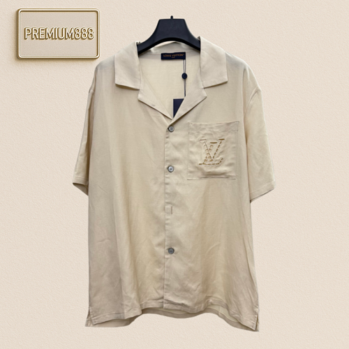 1v Louis Pocket Embroidered Shirts With Openwork Design Short Sleeve