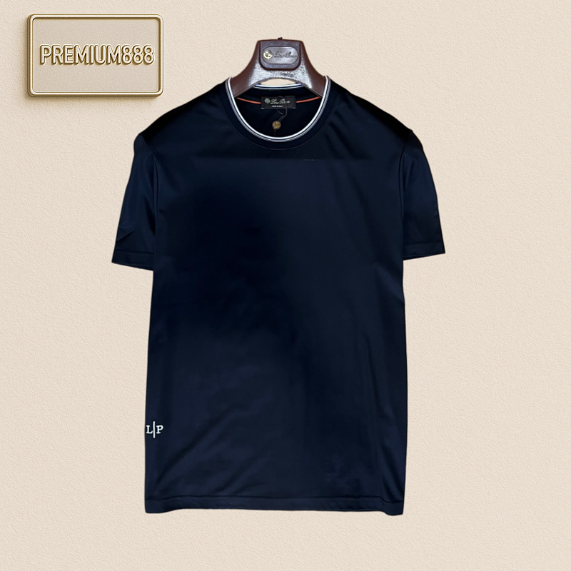 Loropiana No Yo Piana Color-Contrast Collar Edge Signature Embroidery Round Neck Short-Sle