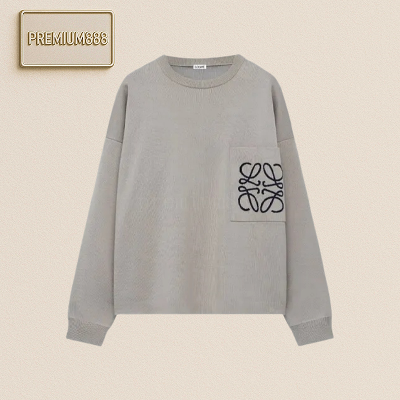 Loewe Logo Pattern Intarsia Solid Color Pocket Long-sleeved Sweater