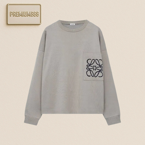 Loewe Logo Pattern Intarsia Solid Color Pocket Long-sleeved Sweater
