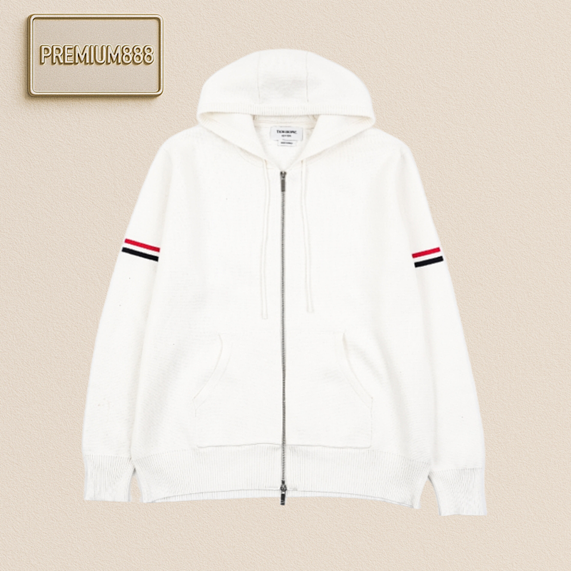 TB 25Fw Arm Ribbon Zipper Hooded Jacket - White