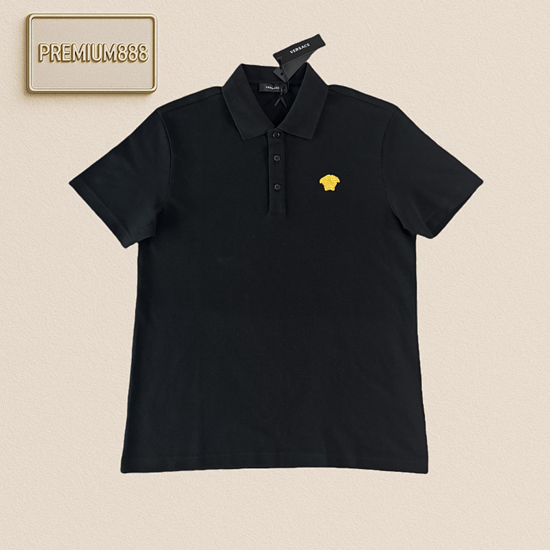 Versace Vers Ace Small Gold Label Embroidered Short-sleeved Polo