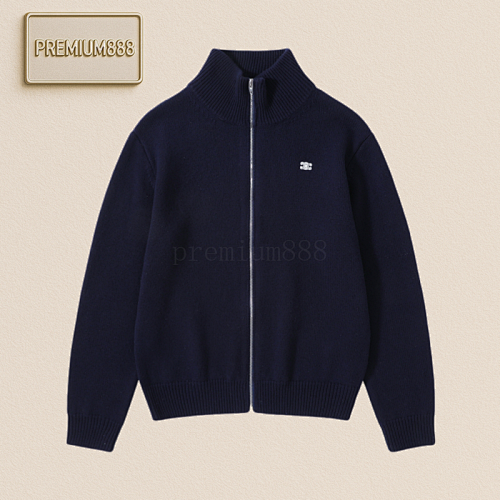 Celine Navy Blue Arc De Triomphe Wool Zipper Jacket