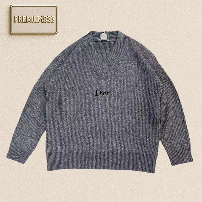 Product In Stock Dior Classic V-neck Embroidered Wool Knitted Sweater