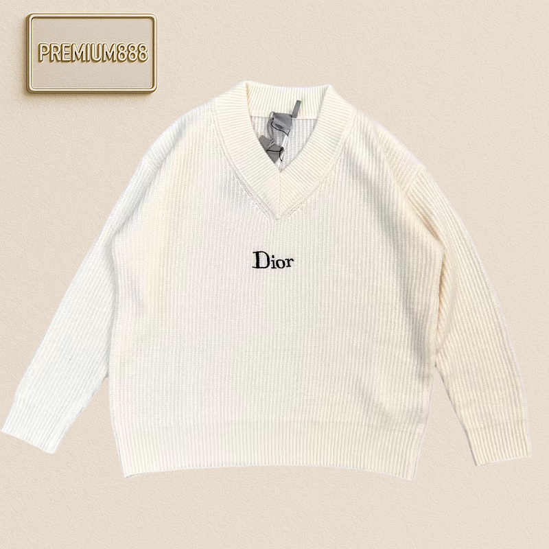 Product In Stock Dior Classic V-neck Embroidered Wool Knitted Sweater