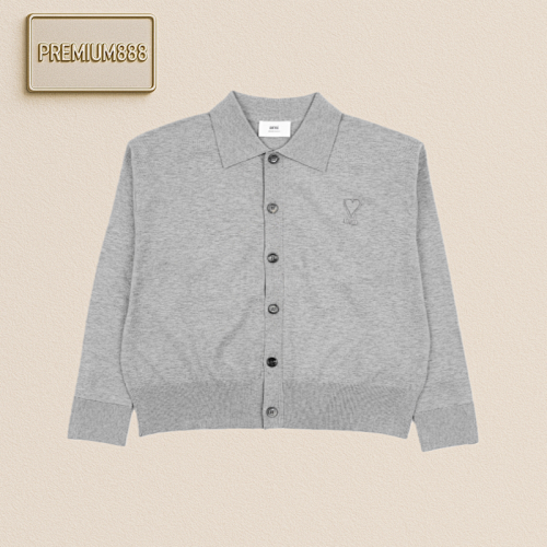 Ami Patchwork Heart-embroidered Square-neck Merino Cardigan Sweater