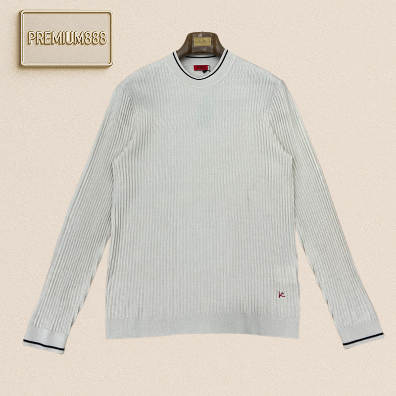 Isaia Casual Contrasting Edge Round-neck Plaid Knit Sweater