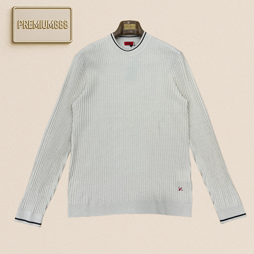 Isaia Casual Contrasting Edge Round-neck Plaid Knit Sweater