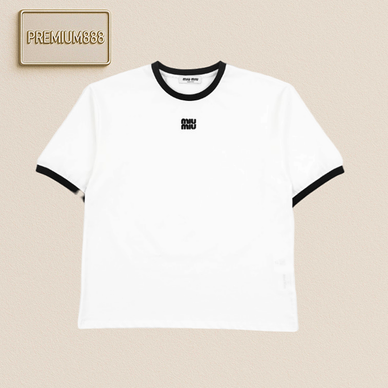 Miumiu Embroidered Patch Logo Color-blocking Short Sleeves