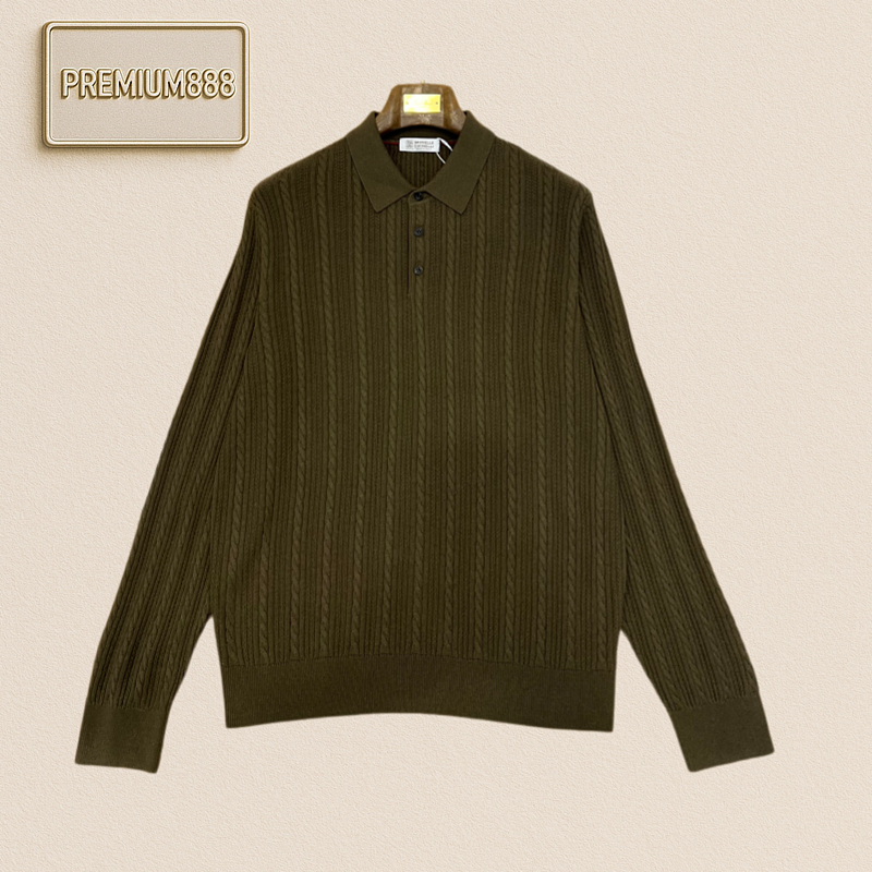 BC Brunello Casual Twisted Long-Sleeved Knitted Polo Shirt