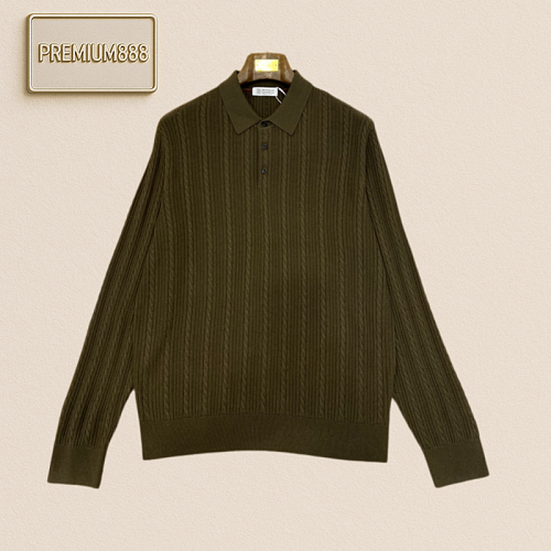 BC Brunello Casual Twisted Long-Sleeved Knitted Polo Shirt