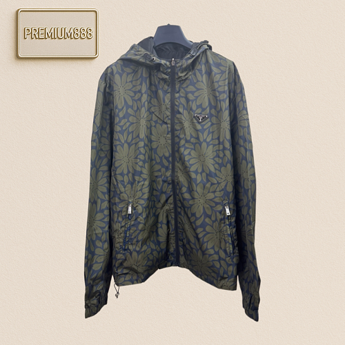 Prada Floral Print Double-Sided Hooded Windproof Jacket Coat