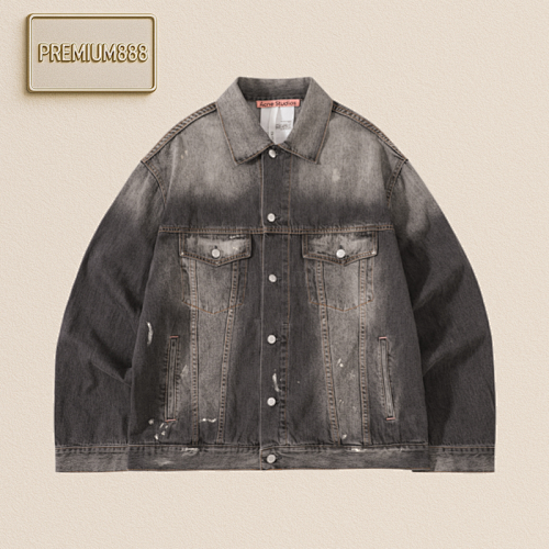 Acne25SS Black And Gray Washed Ink Splashed Denim Jacket