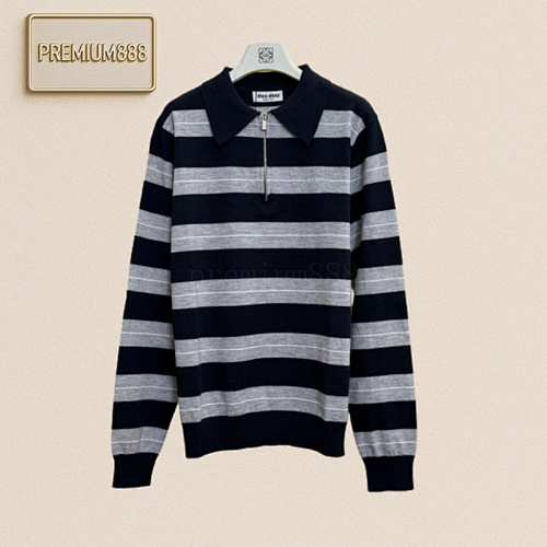 Miumiu Miao Half-zipped Striped Sweater
