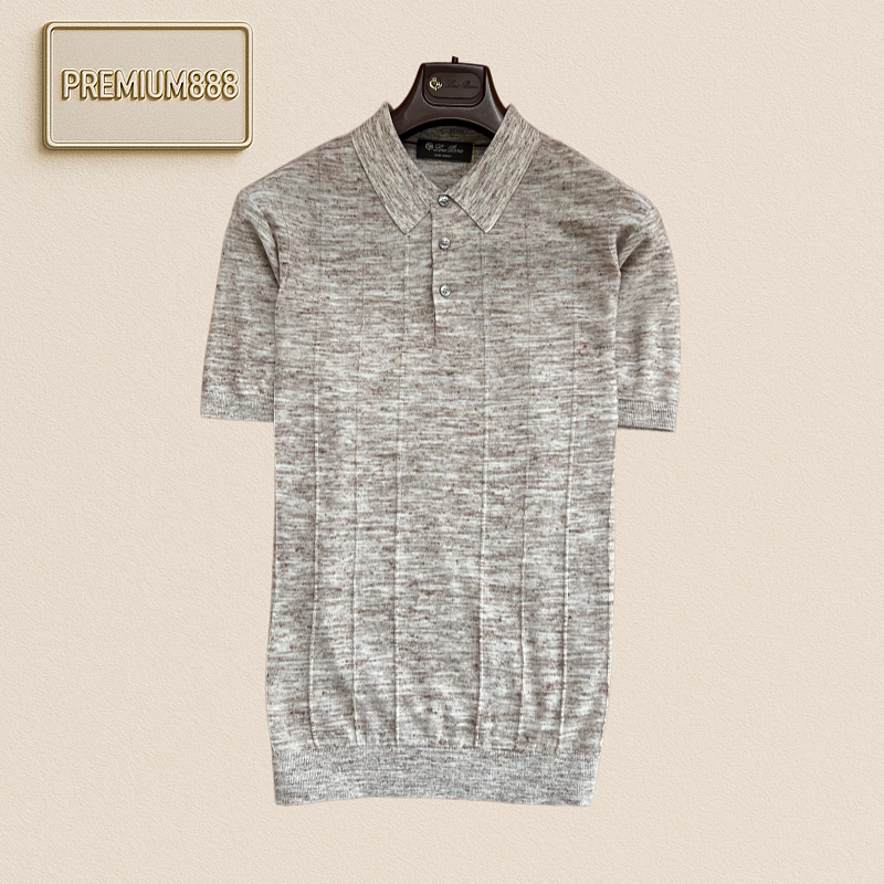 Loropiana Colorful Linen Collarless Short-Sleeved Polo Shirt