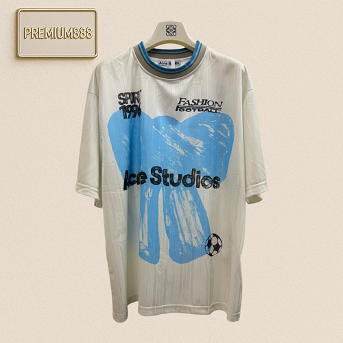 Acne Studios Stripes Butterfly Knot Printed Contrasting Ribbed Short-Sleeved T-Shirt