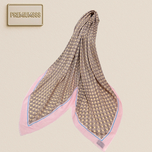 Gucci Cashmere Square With Classic GG Pattern With Yellow Horsebit Print And Solid Color Trim Sh