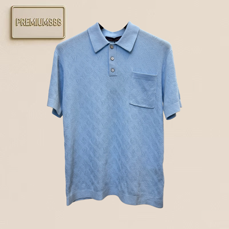 1v Louis Mesh Openwork Knit Polo Neck Short Sleeve T-shirt