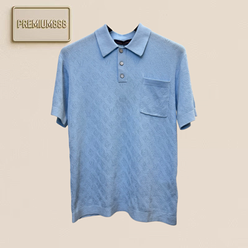 1v Louis Mesh Openwork Knit Polo Neck Short Sleeve T-shirt