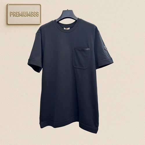 Mengkou Leather Edged Pocket Short-Sleeved T-shirt