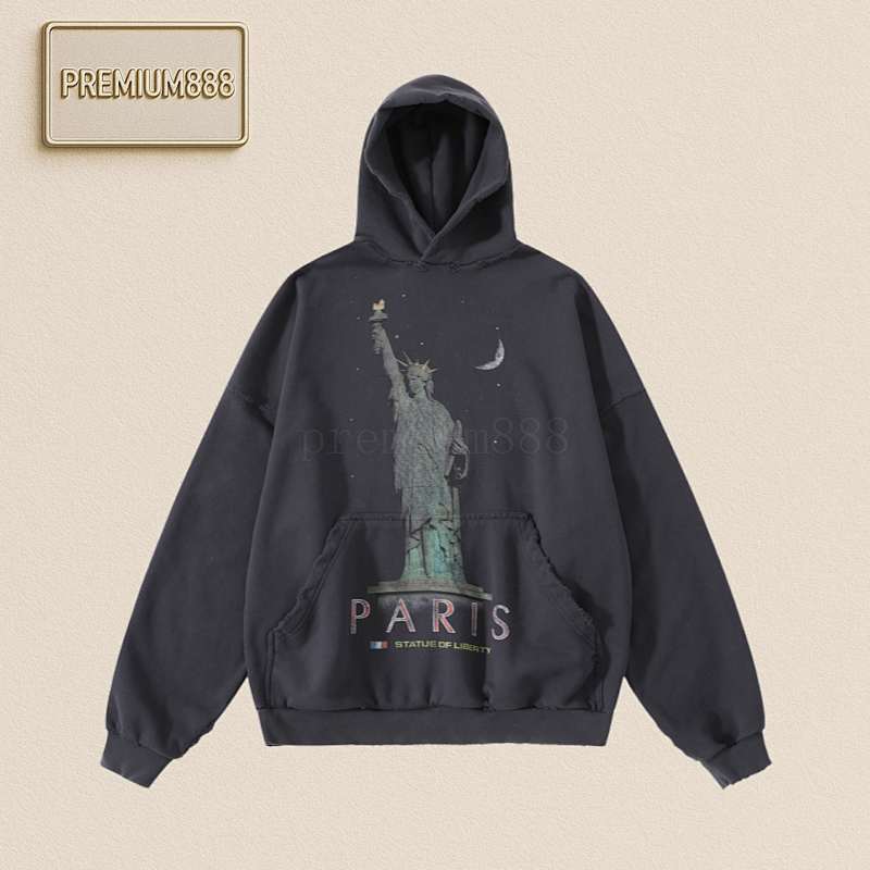 Balenciaga Blcg Washed Damage And Aged Statue Of Liberty Hoodie