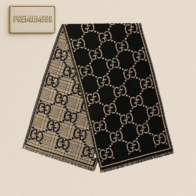 Gucci Cla Ssic Double G Plaid Black Gold Scarf