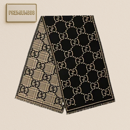 Gucci Cla Ssic Double G Plaid Black Gold Scarf