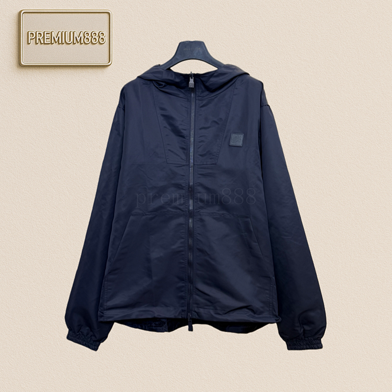 1v Louis Double-sided Windproof Leather Label Checkerboard Jacquard Hooded Jacket