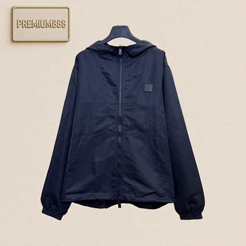 1v Louis Double-sided Windproof Leather Label Checkerboard Jacquard Hooded Jacket