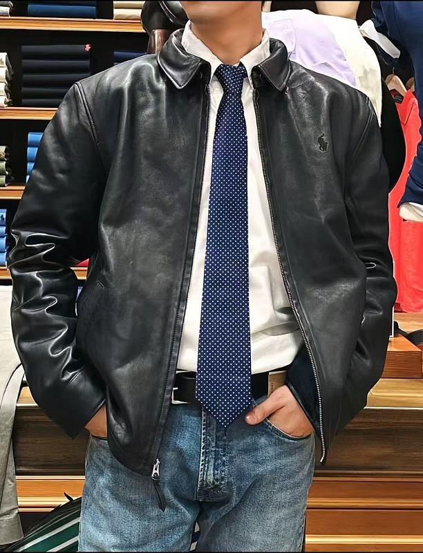 41.9 RL Solid-colored Turtleneck Leather Jacket RL E