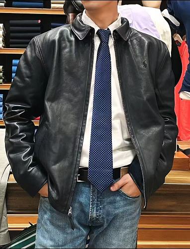 41.9 RL Solid-colored Turtleneck Leather Jacket RL E