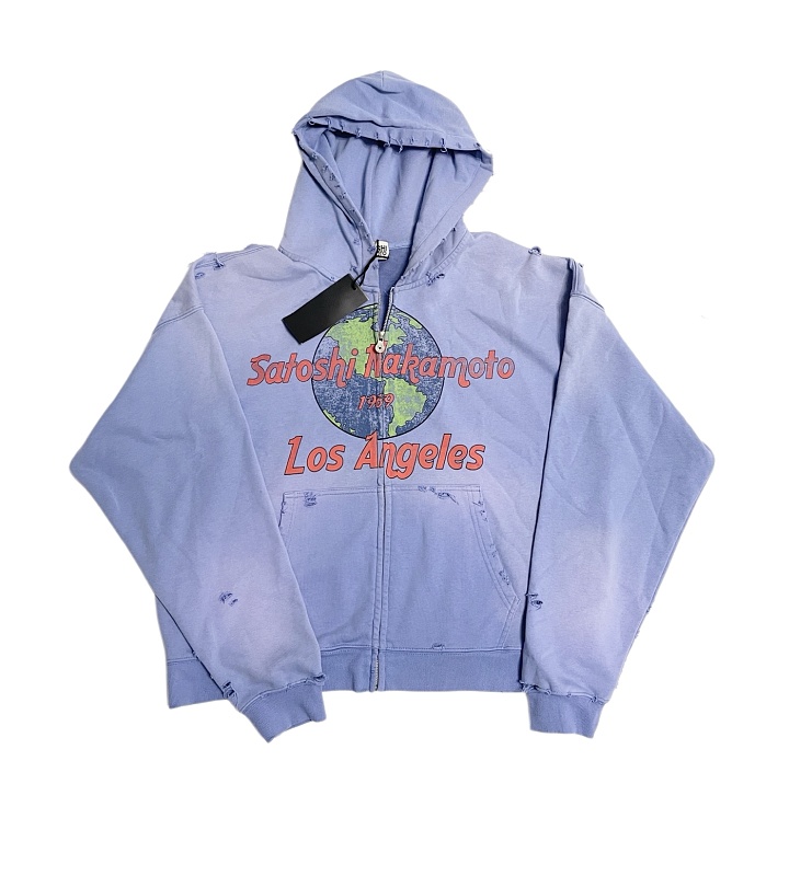 Satoshi Nakamoto Earth Logo Distressed Zip Hoodie S M L XL
