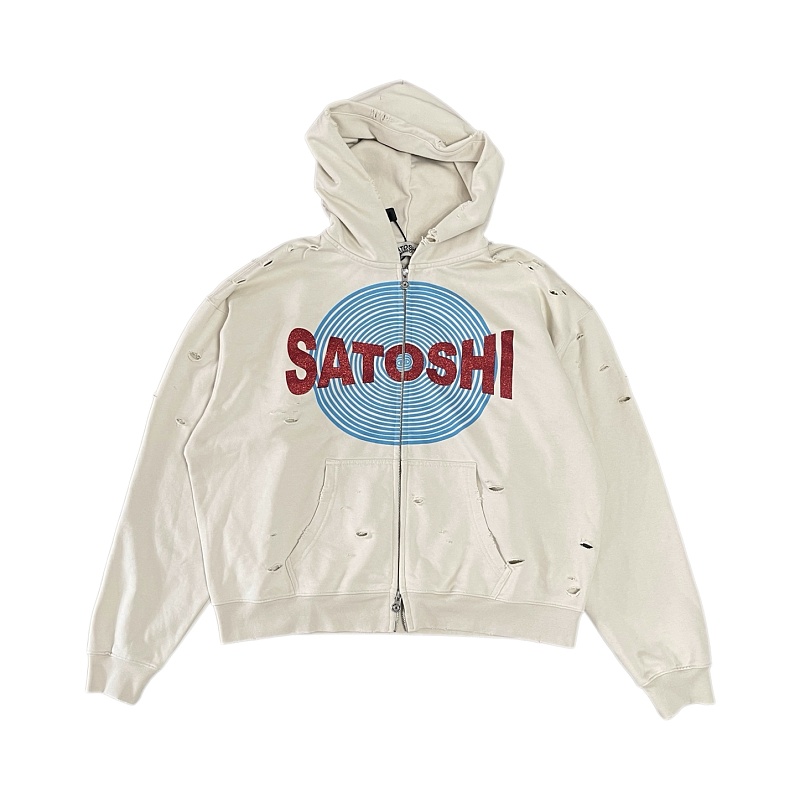 Satoshi Nakamoto MotoslugDistressed Zip-Up Hoodie S M L XL