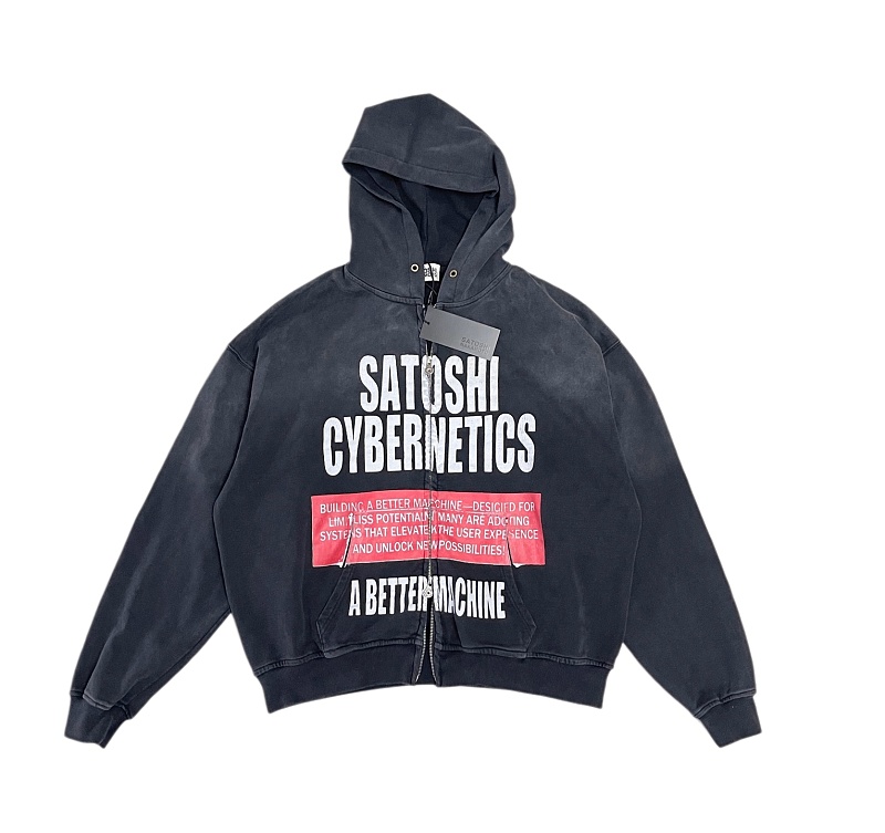 Satoshi Nakamoto Cybernetics Zip UpHoodie Washed Black S M L XL
