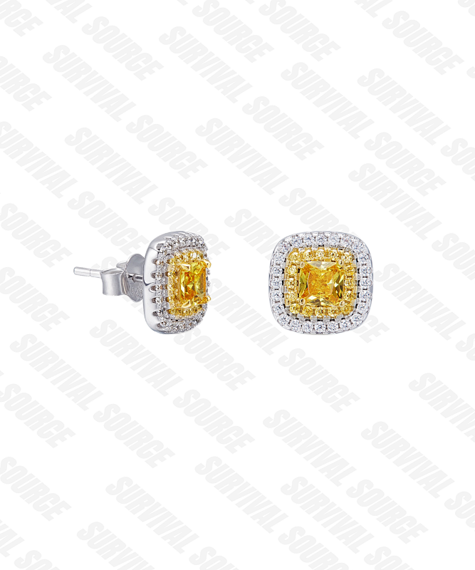Iced Yellow D Ear Studs