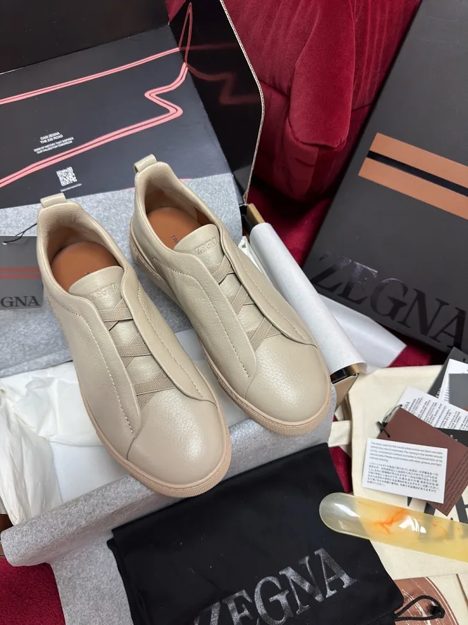 Zegna Woven Leather Slip-On Beige